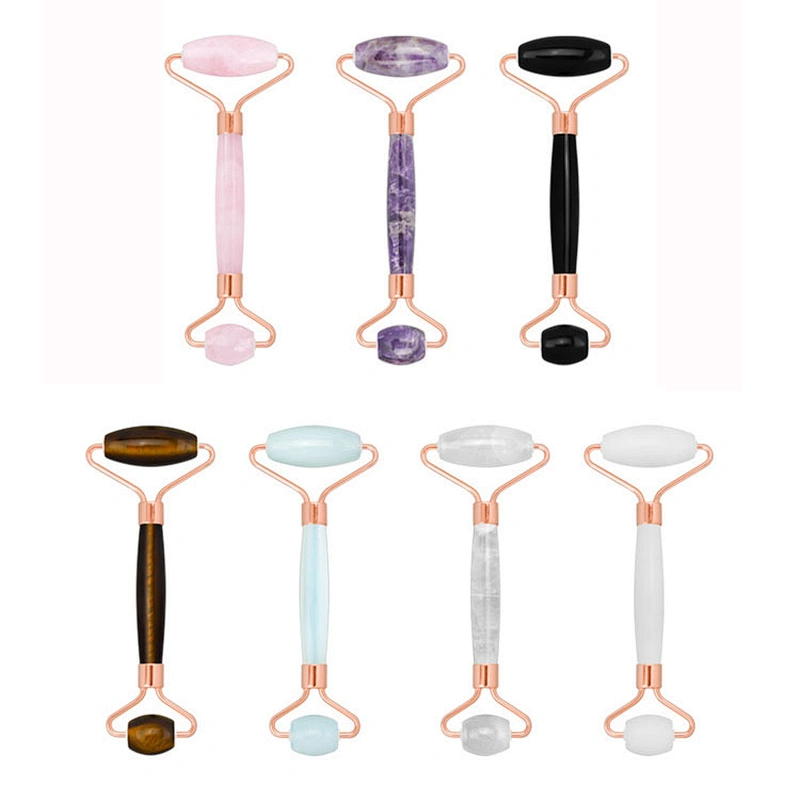 JZG Private Label Hot Selling OEM High Quality Jade Stone Facial Anti Aging Welded Natural Rose Quartz Pink Jade Roller for Face