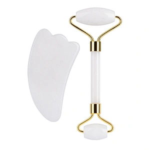 Custom Logo Jade Roller And Gua Sha Tools Set Jade Facial Roller For Face Beauty Boards White Jade Roller