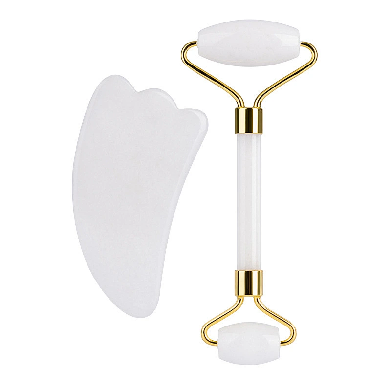 Custom Logo Jade Roller And Gua Sha Tools Set Jade Facial Roller For Face Beauty Boards White Jade Roller