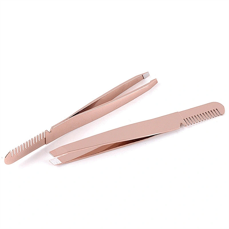 JZG 1pcs High Quality Eyelash Extension Tweezers Comb Eyebrow Tweezers Stainless Steel Private Label Rose Gold