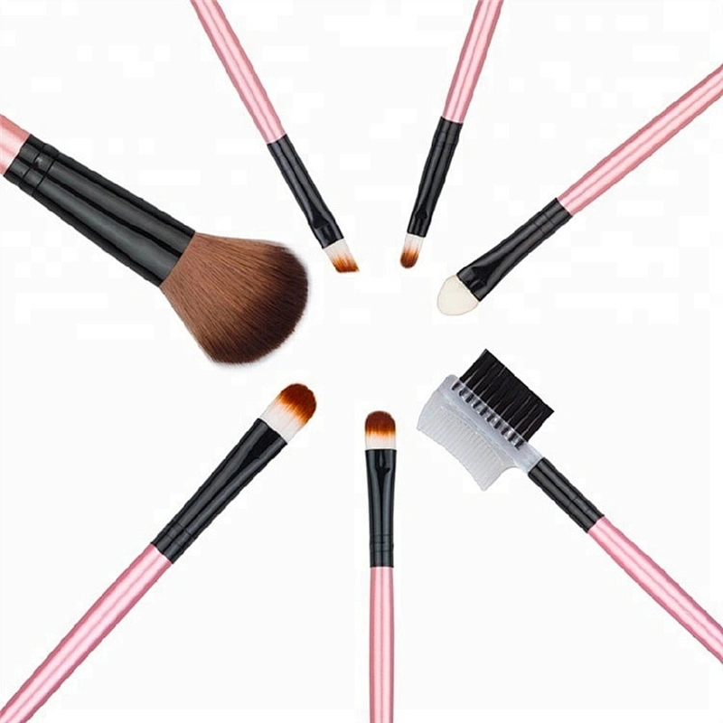 Pink Custom Logo Professional 7 Pieces Makeup Brush Set  Private Label And Make Up Bag