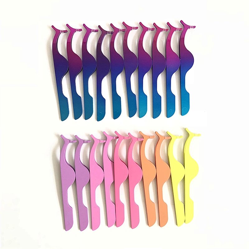 JZG 1pcs Colorful Private Label Glitter False Eyelashes Tweezer Gold Rose Gold Eyelash Applicator with Custom Packaging
