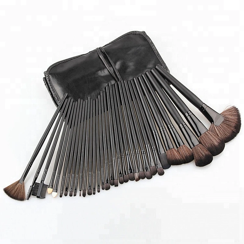 Professional 32pcs Black Makeup Brushes Set Powder Blusher Contour Cosmetic Beauty Tools pincel maquiagem Kit with Leather case
