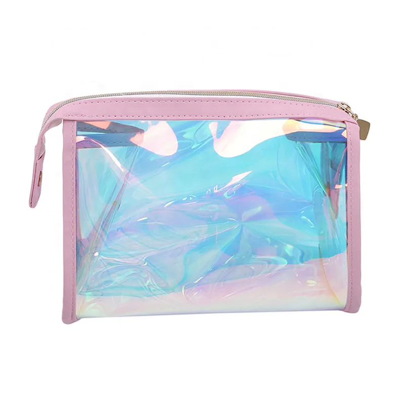 Women Pink Cosmetic bag Transparent Lasher TPU Bags Creative Small Travel Makeup Case