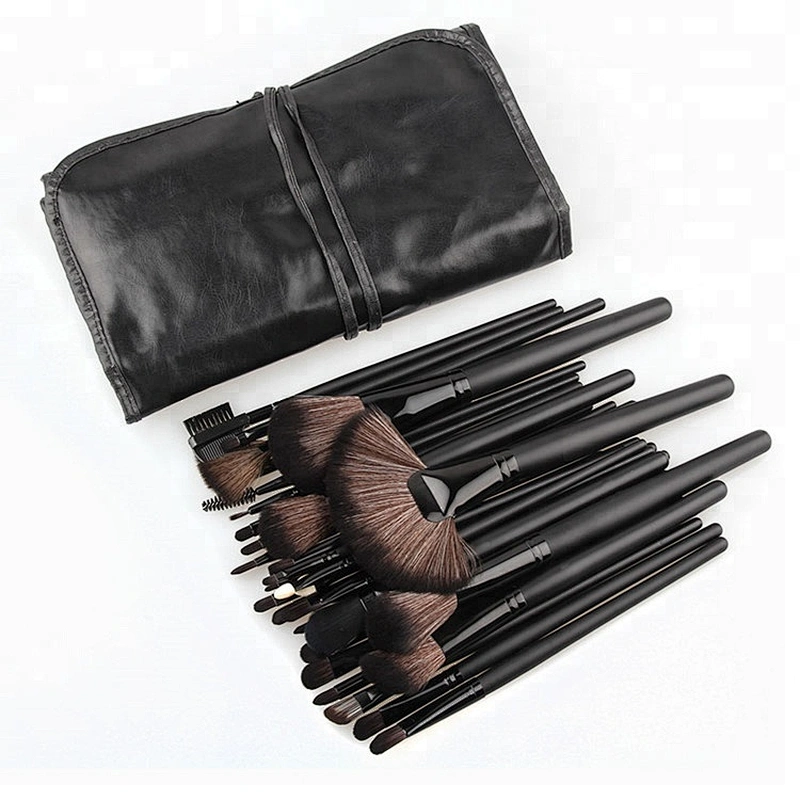 Professional 32pcs Black Makeup Brushes Set Powder Blusher Contour Cosmetic Beauty Tools pincel maquiagem Kit with Leather case