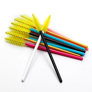 Brown Pink Nylon Hair Gold Handle Cosmetic Eyelash Mascara Brush Disposable Mascara Wands