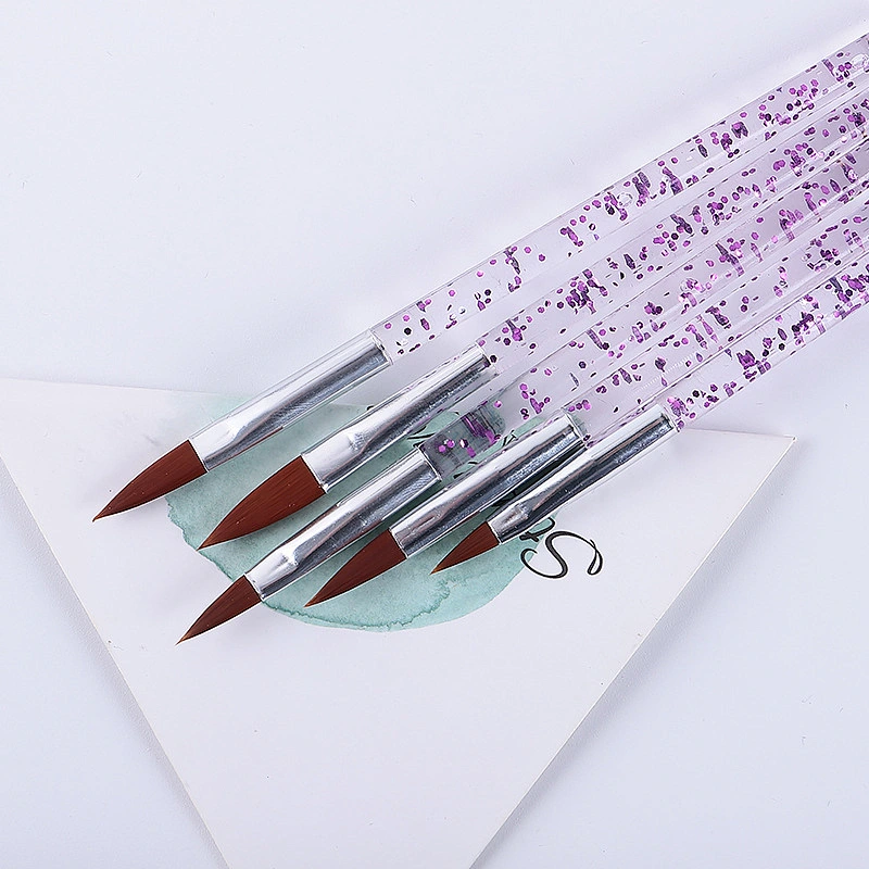 2 colors 5pcs plastic glitter nail brush liners private label acrylic nail brush Nylon hair acrylic nail art pencil brush