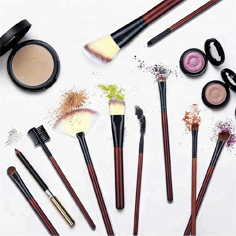 Custom Logo Mahogany Wood Handle Custom Hair 18pcs Maquiagem Makeup Brush Set Professional