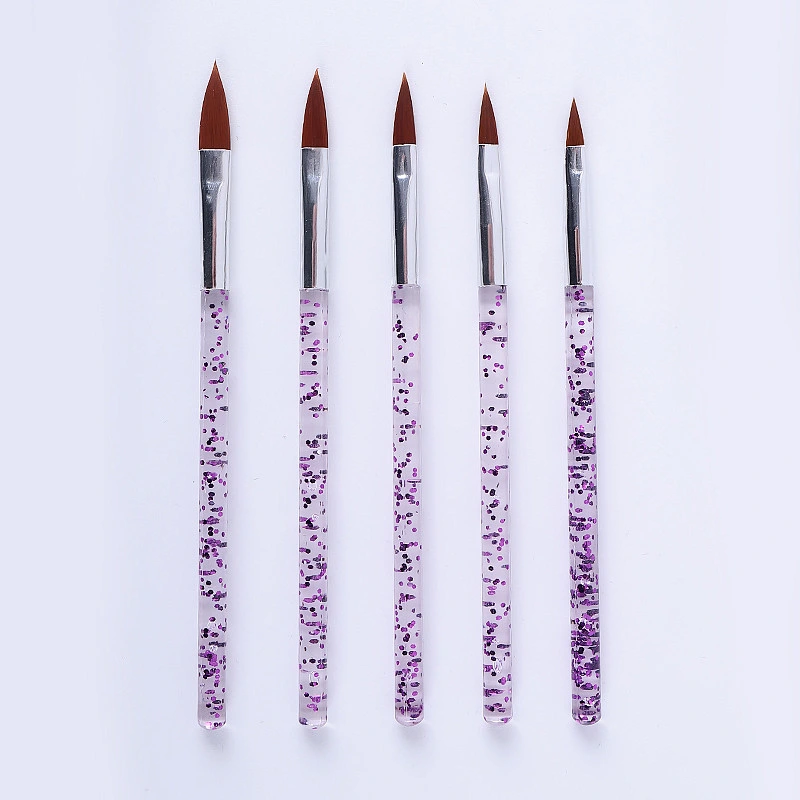 2 colors 5pcs plastic glitter nail brush liners private label acrylic nail brush Nylon hair acrylic nail art pencil brush