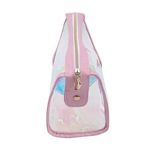 Women Pink Cosmetic bag Transparent Lasher TPU Bags Creative Small Travel Makeup Case