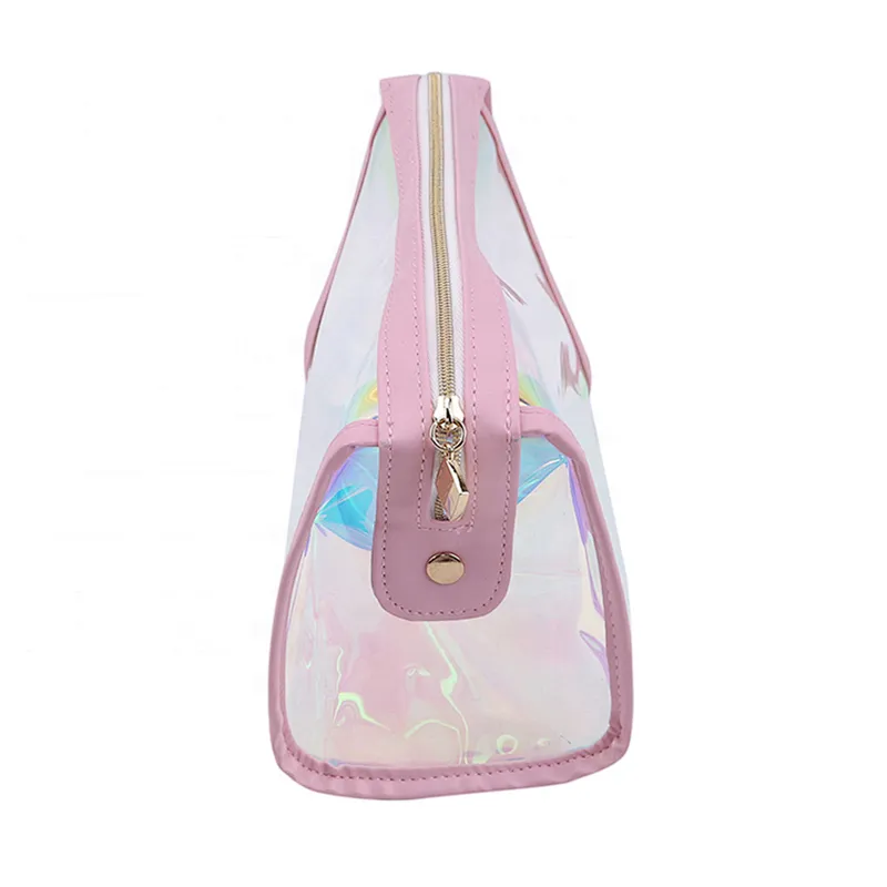 Women Pink Cosmetic bag Transparent Lasher TPU Bags Creative Small Travel Makeup Case
