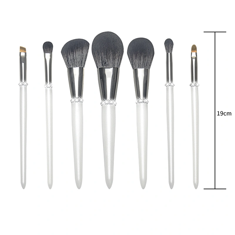 Hot Selling 7pcs Pieces Makeup Brushes White Private Label Glitter Diamond Vegan Wooden Handle Makeup Brush Set