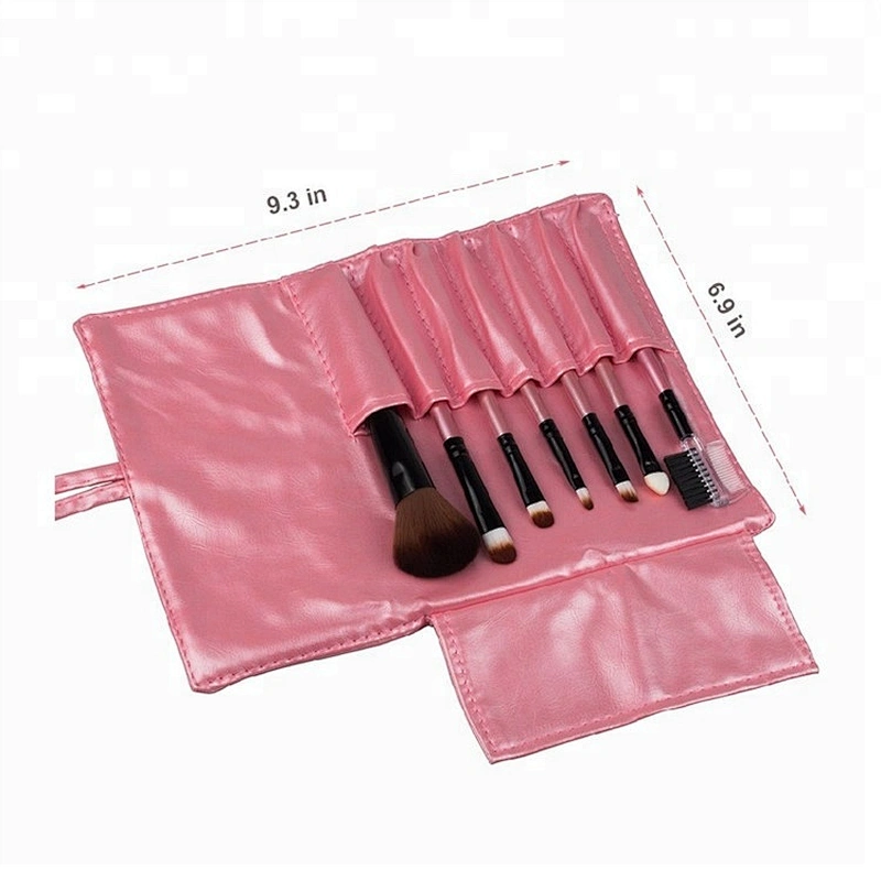 Pink Custom Logo Professional 7 Pieces Makeup Brush Set  Private Label And Make Up Bag