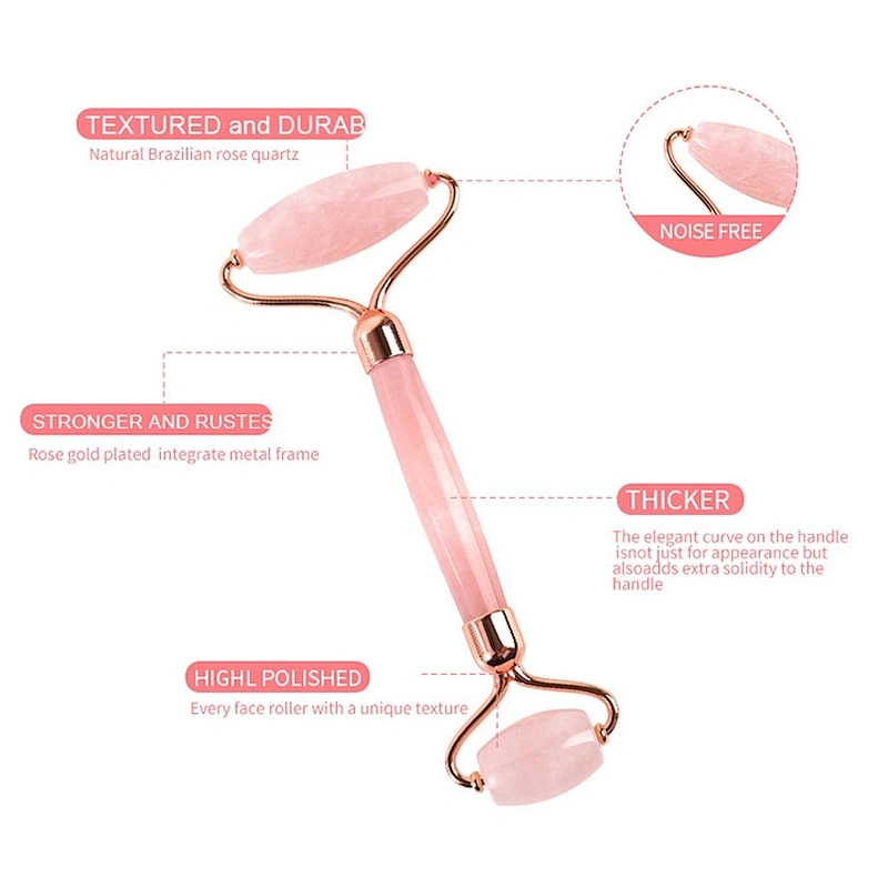 JZG Wholesale Custom LOGO Private Label Genuine Facial Anti Aging Gift Box Stone Pink Rose Quartz Jade Roller and Guasha Set