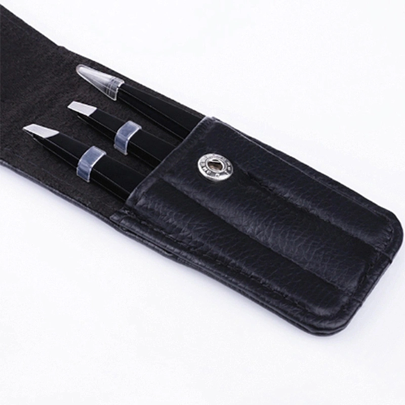 JZG 3PCS/Set Eyebrow Tweezers Stainless Steel Point Tip Eye Brow Trimmer Slant Tip/Flat Tip Hair Removal Makeup Tool with PU Bag