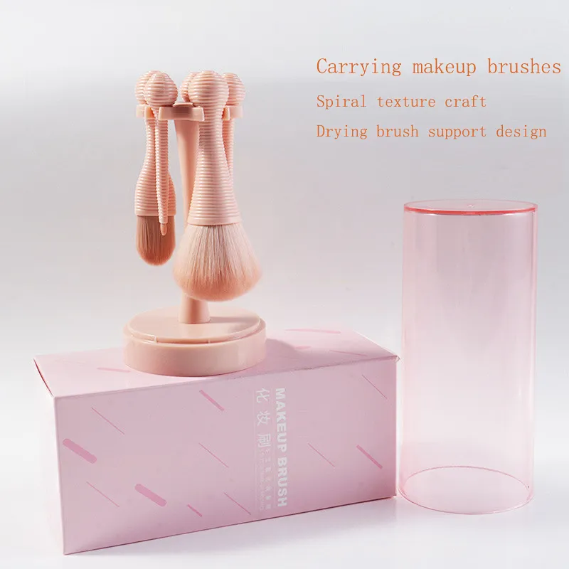 5pcs Spiral texture brush handle private label makeup brush set portable beauty make up brushes Tool with packaging bucket box