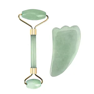 Quartz Roller Slimming Face Massager Natural Jade Facial Massage Roller Stone Skin Beauty Care Set
