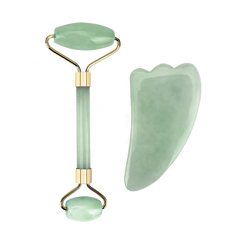 Quartz Roller Slimming Face Massager Natural Jade Facial Massage Roller Stone Skin Beauty Care Set