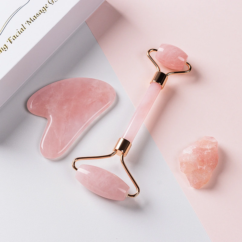 Top Amazon Wholesale Rose Quartz Stone Jade Facial Massager Roller With Logo / Jade Roller Gua Sha Set