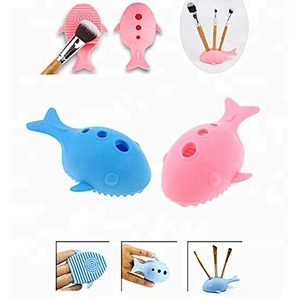 Whale fish shape silicone fish makeup brush cleaner with holder