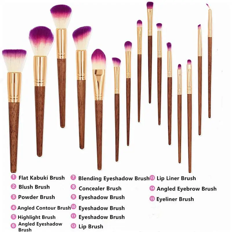 15Pcs Professional Make up Brush Set Synthetic Foundation Powder Eyeshadow Eyebrow Blending Make Up Brushes Kit with bag