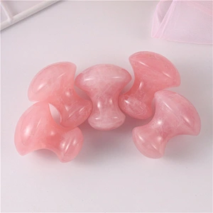 Natural Rose Quartz Face Massage Roller Jade Stones Chakra Healing Stone Mushroom Shape Guasha Stone For Eye Face Neck