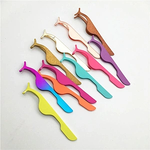 JZG 1pcs Colorful Private Label Glitter False Eyelashes Tweezer Gold Rose Gold Eyelash Applicator with Custom Packaging