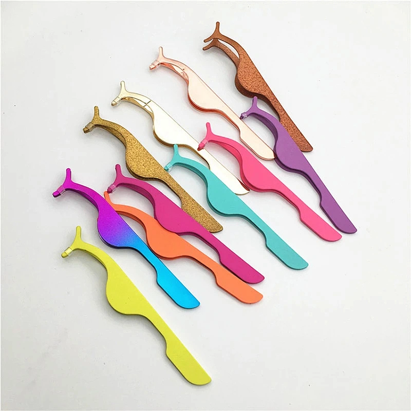 JZG 1pcs Colorful Private Label Glitter False Eyelashes Tweezer Gold Rose Gold Eyelash Applicator with Custom Packaging