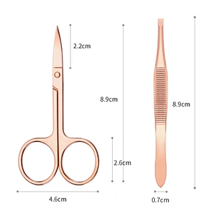 JZG High Quality Eyelash Extension Tweezers Eyebrow Tweezer Stainless Steel Private Label Rose Gold With Scissors Set