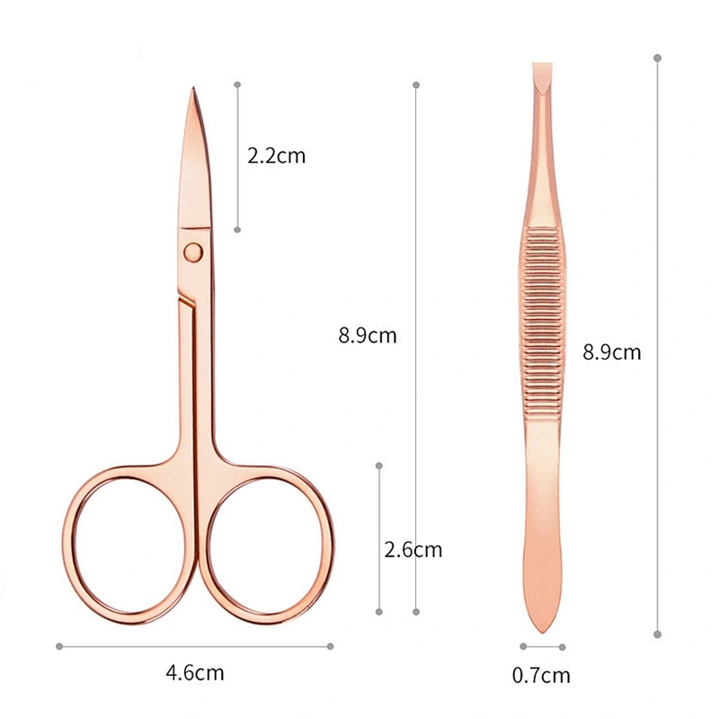 JZG High Quality Eyelash Extension Tweezers Eyebrow Tweezer Stainless Steel Private Label Rose Gold With Scissors Set
