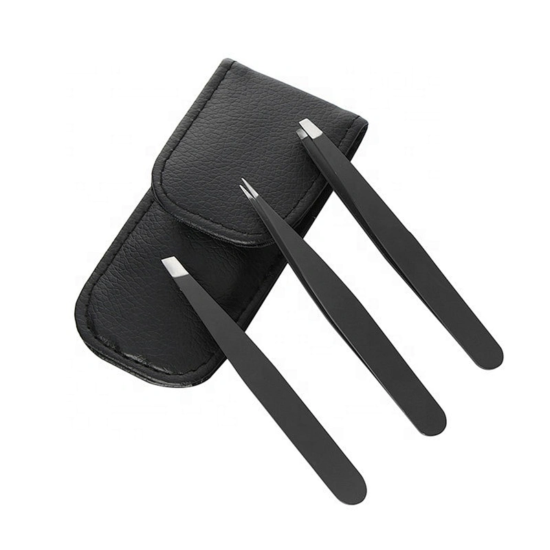 3 PCS/Set Point Tip Slant Tip Flat Tip Hair Removal Stainless Steel Eyebrow Tweezers Scissors Set With Bag