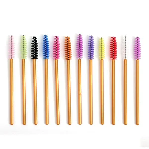 Brown Pink Nylon Hair Gold Handle Cosmetic Eyelash Mascara Brush Disposable Mascara Wands