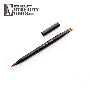 Dual use retractable lip brush angled eyebrow brush