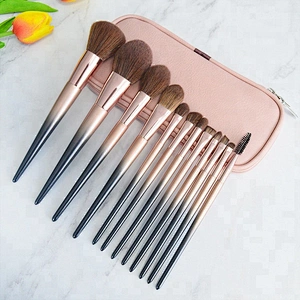 Professional 12Pcs Makeup Brushes Set High Quality Golden Beauty Cosmetics Tool Kits With Pu Makeup Brush Bag