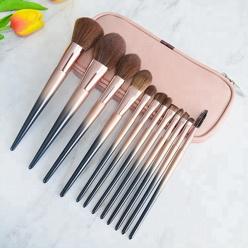 Professional 12Pcs Makeup Brushes Set High Quality Golden Beauty Cosmetics Tool Kits With Pu Makeup Brush Bag