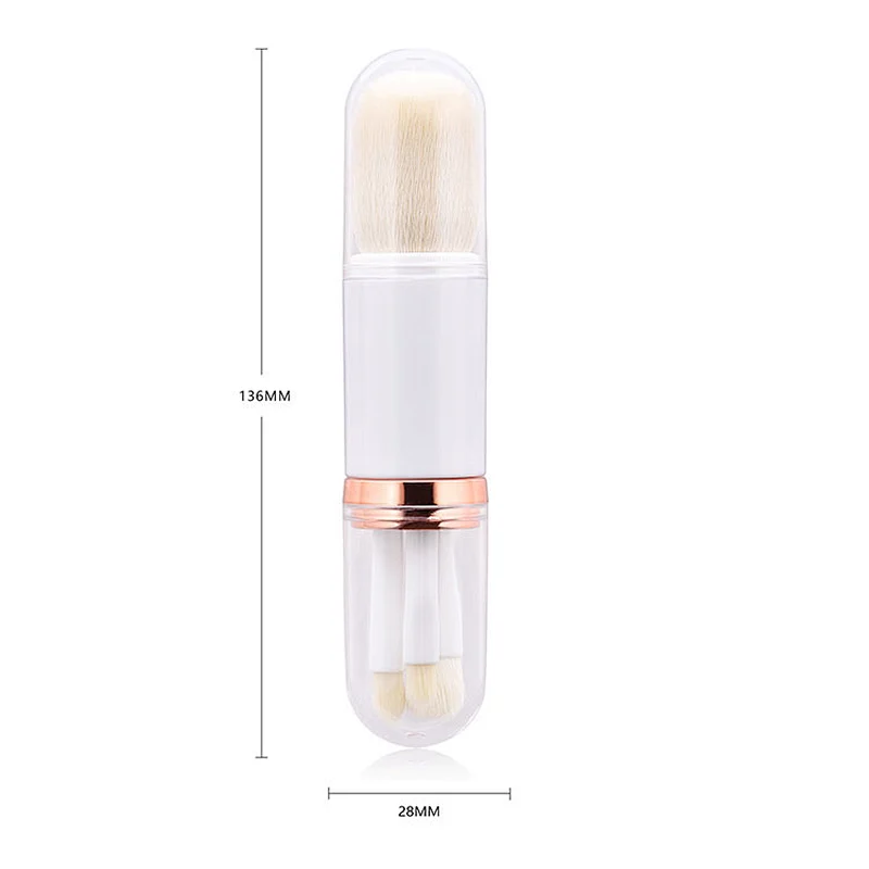 JZG Vegan New Style Double Side Makeup Brushes Retractable 4 in 1 Mini Makeup Brush Set For Travel