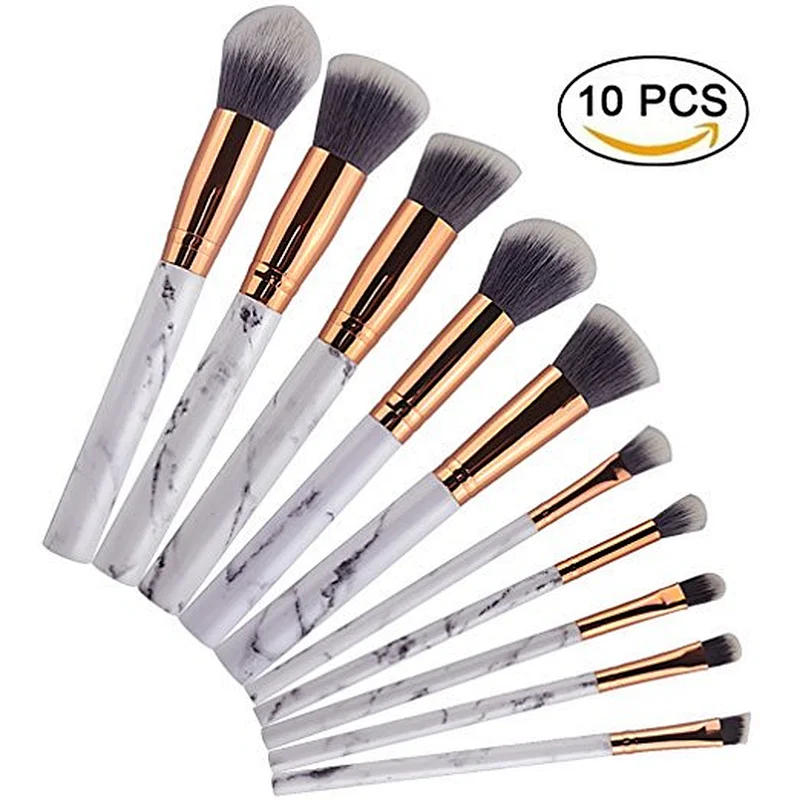 10pcs cosmetic oval high quality marble makeup brushes set