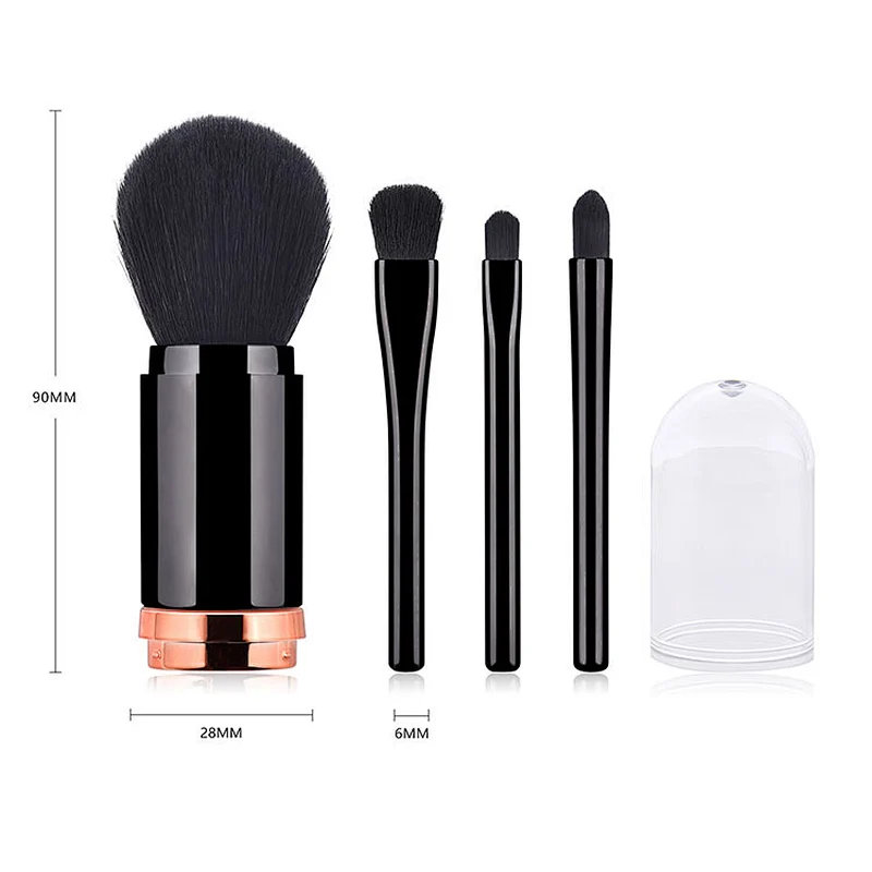 JZG Vegan New Style Double Side Makeup Brushes Retractable 4 in 1 Mini Makeup Brush Set For Travel