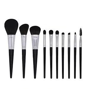 Professional 10PCS Black Eye Shadow Foundation Eyebrow Lip Brush Makeup Brushes Set Cosmetic Tool