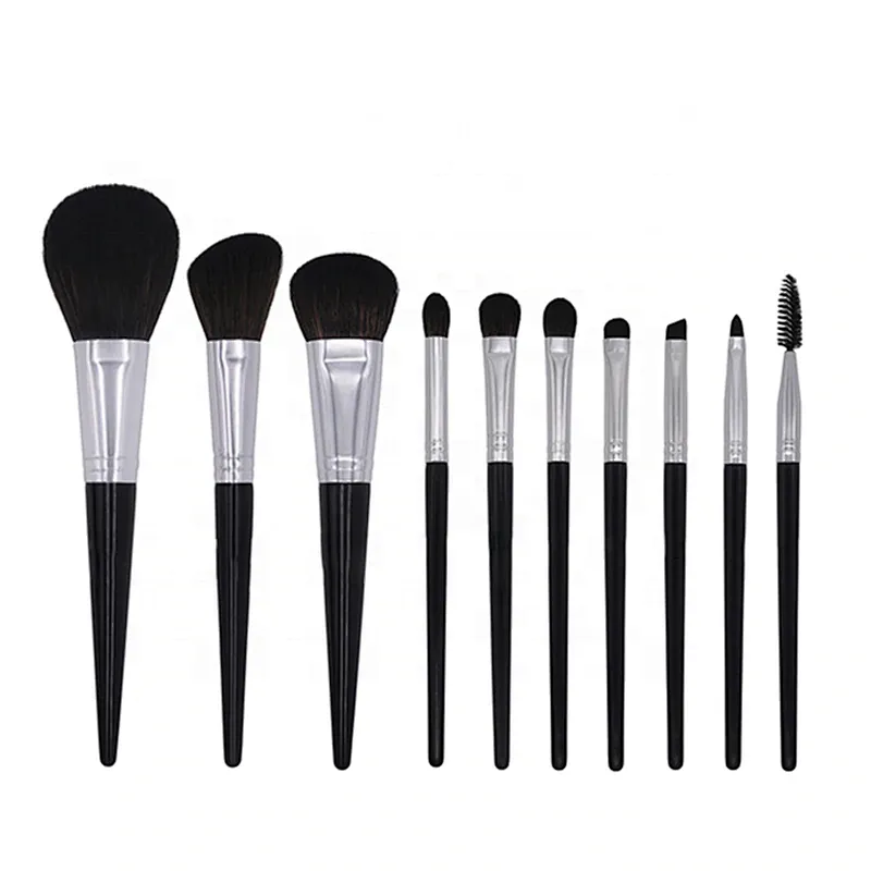 Professional 10PCS Black Eye Shadow Foundation Eyebrow Lip Brush Makeup Brushes Set Cosmetic Tool