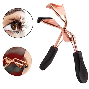 Delicate Rose Gold Color Eyelash Curler Clip With Black Handle Steel Nature Curl Lashes Women Beauty Cosmetic Tools