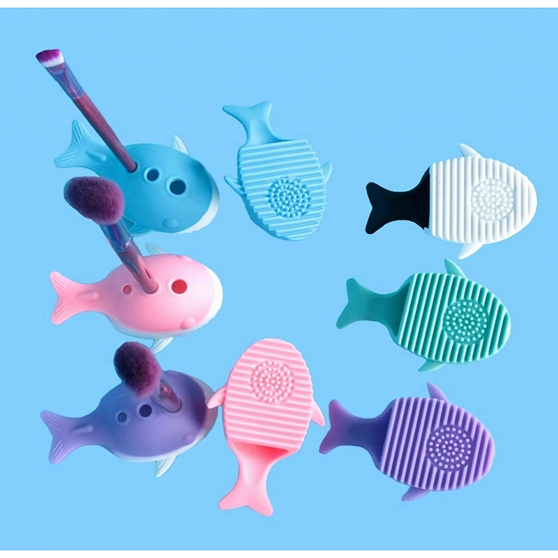 Whale fish shape silicone fish makeup brush cleaner with holder