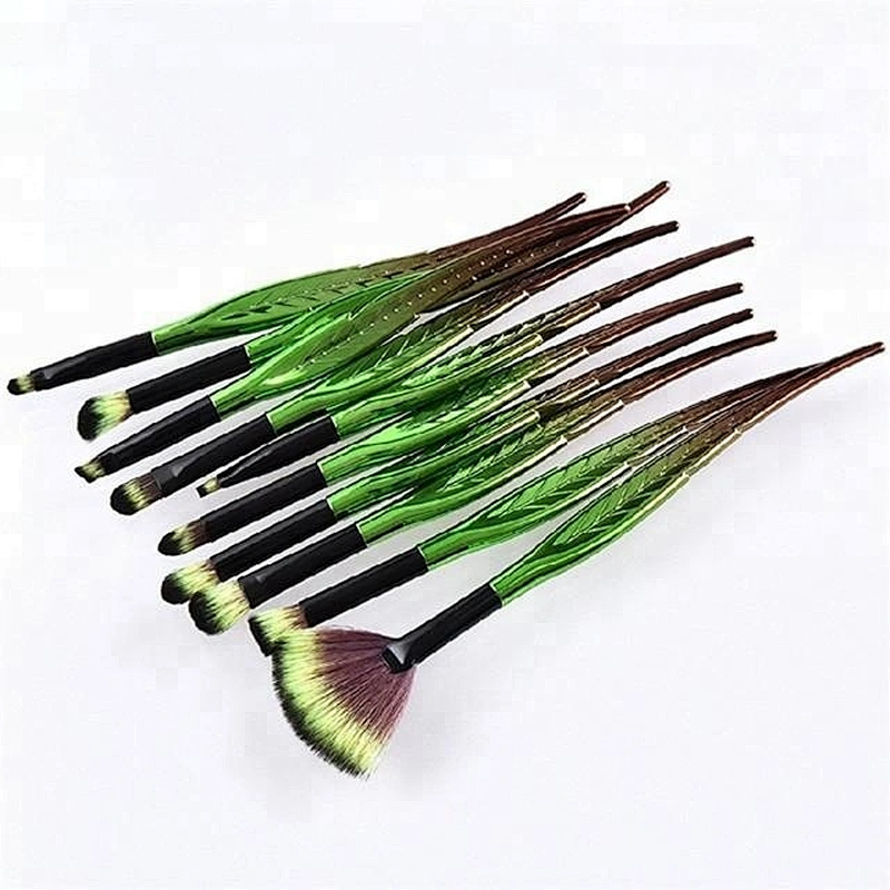 Hot Sale Customized Logo Leaf Design Handle 10pcs Makeup Brush Set