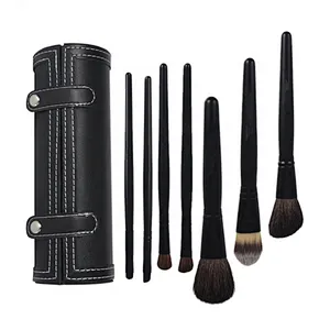7pcs classic black wool makeup brushes with pu brush cylinder