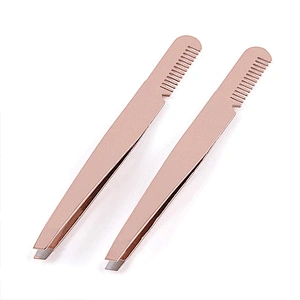 JZG 1pcs High Quality Eyelash Extension Tweezers Comb Eyebrow Tweezers Stainless Steel Private Label Rose Gold
