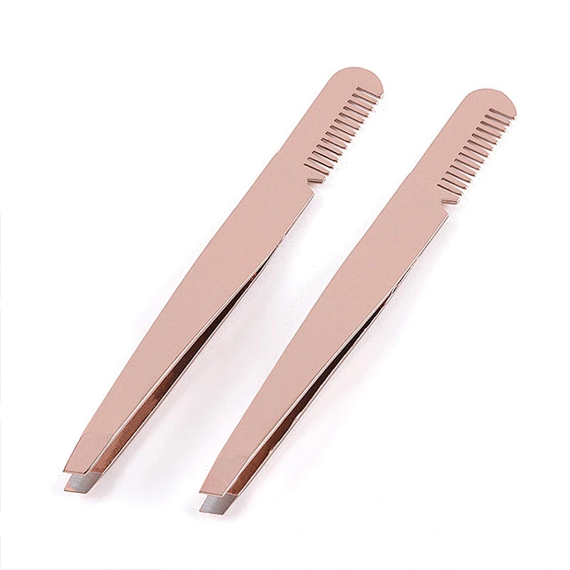 JZG 1pcs High Quality Eyelash Extension Tweezers Comb Eyebrow Tweezers Stainless Steel Private Label Rose Gold