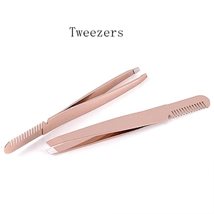 JZG 1pcs High Quality Eyelash Extension Tweezers Comb Eyebrow Tweezers Stainless Steel Private Label Rose Gold