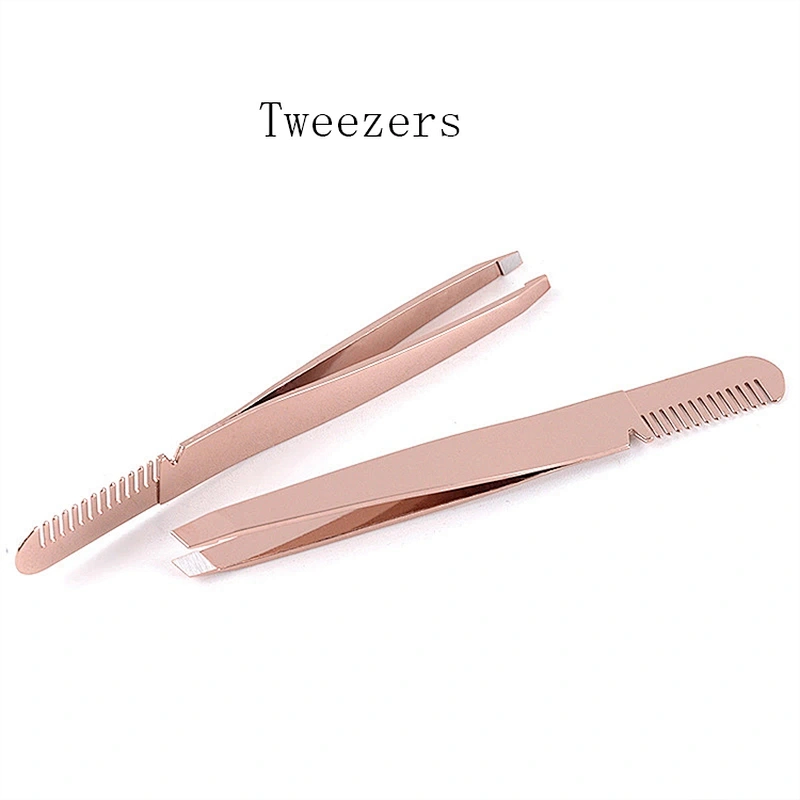 JZG 1pcs High Quality Eyelash Extension Tweezers Comb Eyebrow Tweezers Stainless Steel Private Label Rose Gold