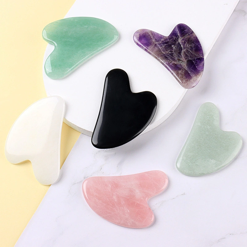 Natural Jade Stone Rose Quartz Guasha Scraper Stone Black Bian Face Massager Gua Sha Facial Skin Care