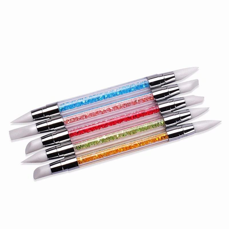 Silicone nail art pen brush nails art accessories tools supplies carving 3D image DIY dotting nail tools double head